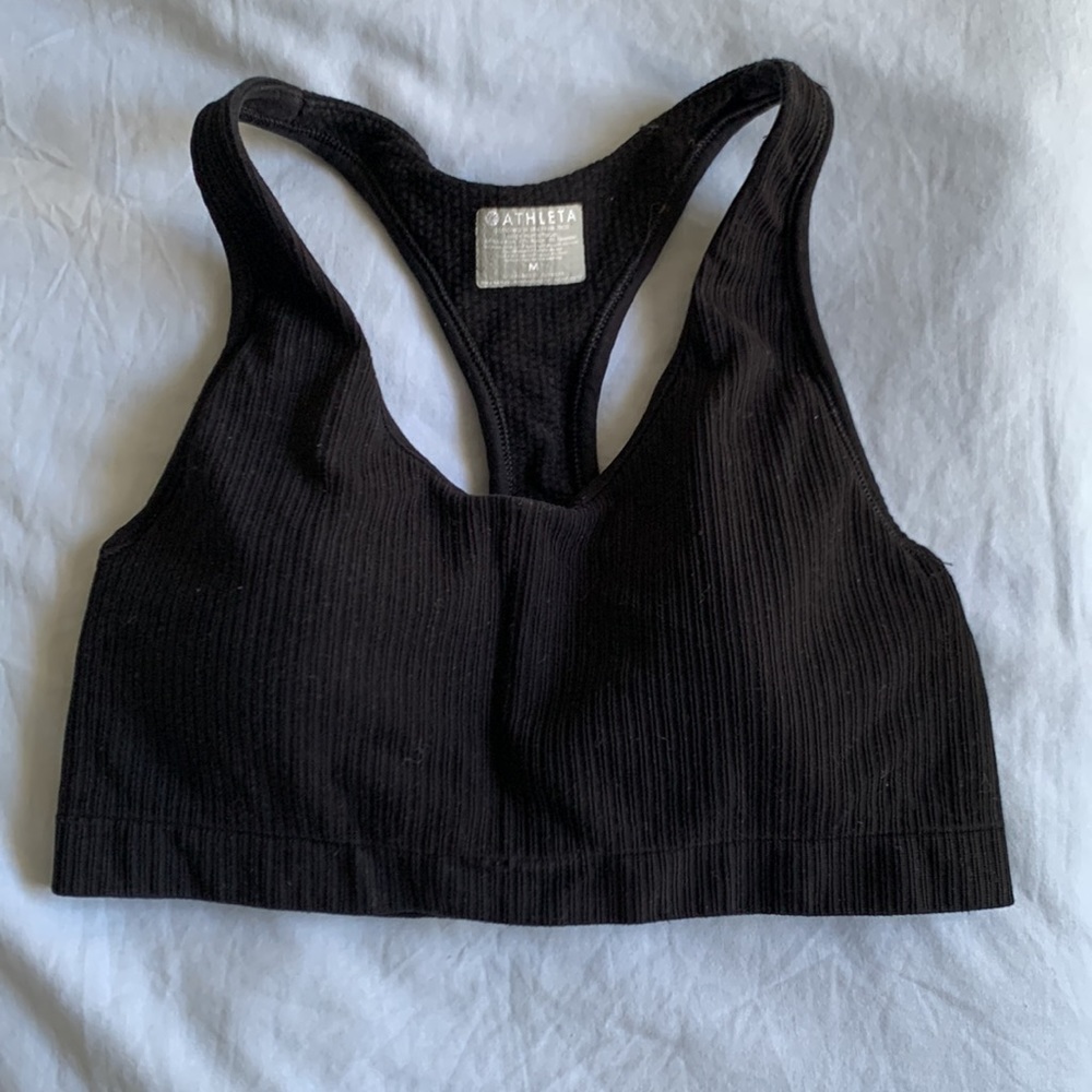 Athleta Pure Organic Ribbed Black Sports Bra (M)